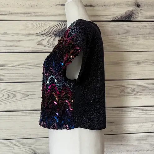 Vintage 80s / 90s Sequin Sparkly Disco Short Sleeve Blouse Multiple Size M