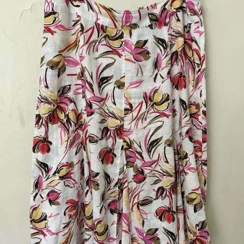 JM Collection 100% Linen long floral A-Line Midi side zip Skirt size 14