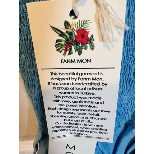 Fanm Mon XL Marion Front Keyhole Embroidered Butterfly Sleeveless Peplum Top NWT Blue