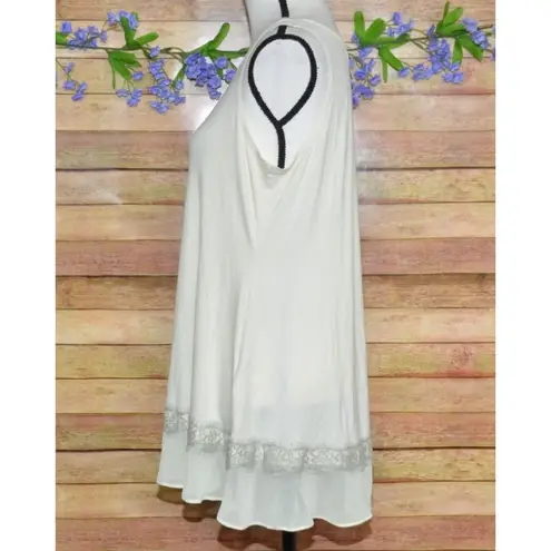 LOGO Layers Ladies Beige Pullover Tank Top Size M Lace Accent Sheer Hem Size M