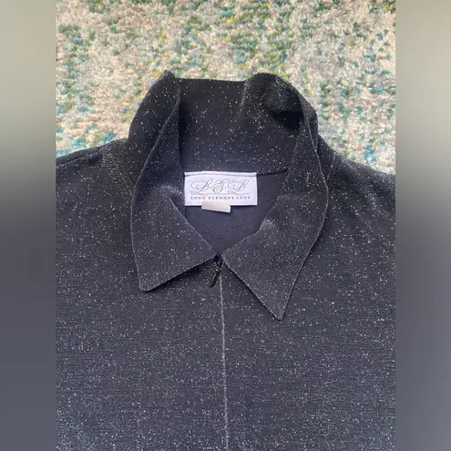 Vintage 90s Long Elegant Legs black sparkle zip front mock neck top, size medium