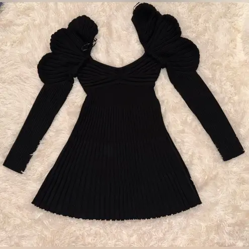 Cult Gaia NWOT  Adelie Knit Puff Long Sleeves Black Mini Dress sz XS