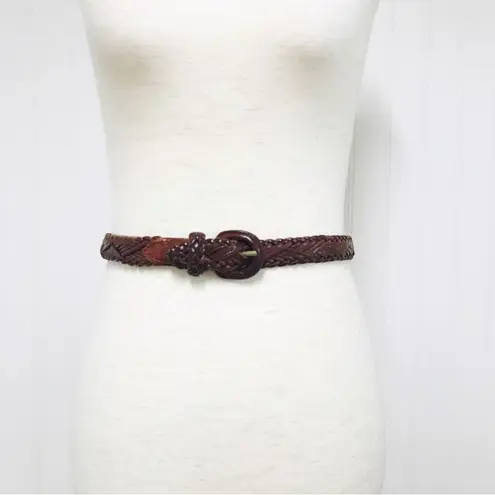 VINTAGE Y2K Brown Braided Genuine Leather Belt Woven Whiskey Cognac Size XS XXS