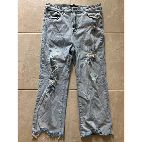 Risen Jeans Womens 1XL Blue Denim High Rise Distressed Raw Hem Boho Size 16W