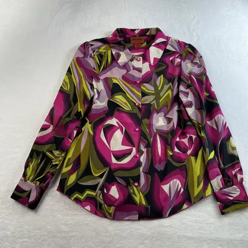 Missoni for Target M Medium Button Up Top Floral Blouse Retro Long Sleeve Womens Pink