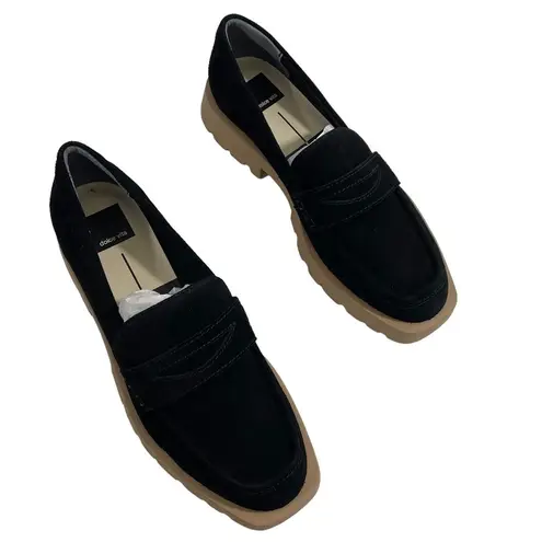 NEW Dolce Vita Elias Suede Leather Lug Sole Penny Loafers in Midnight Size 8.5 Black