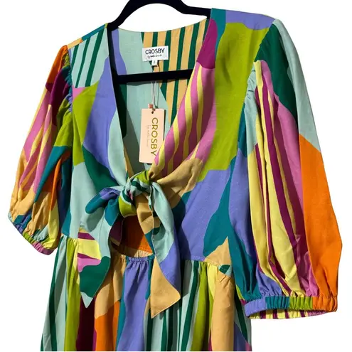 CROSBY by Mollie Burch Emilie Dress Fields Tie Front Cutout Colorful Dress NWT S