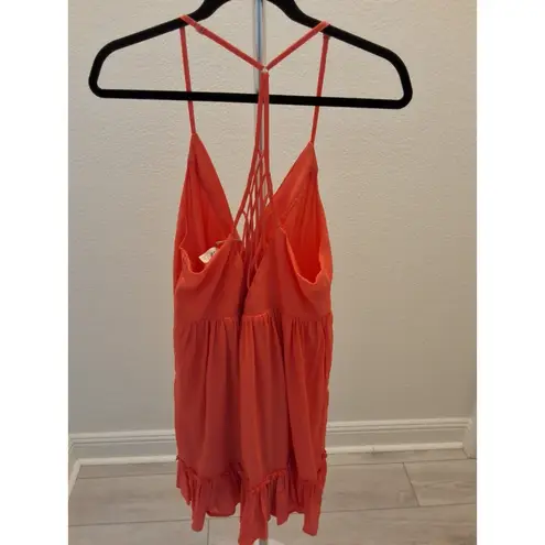 New In Wrinkly Fabric Style Orange Cotton Babydoll Strappy Size L Dress NEW Size L