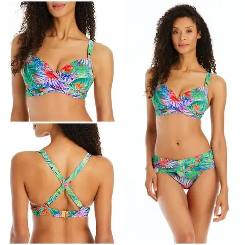 Bleu Rod Beattie 💕💕 Tropical Flight Tie Front Underwire Bra Top Floral 34D NWT