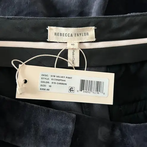 Rebecca Taylor NEW High Rise Straight Leg Velvet Pant Carbon Gray Size 10