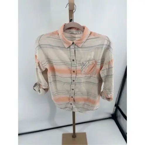 prAna Womens Button Up Shirt 100 % Organic Cotton Size XS Roll Tab Sleeve