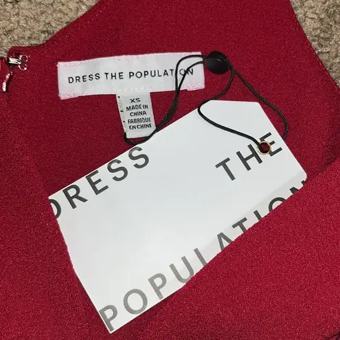 Dress the Population Lyla V-Neck Sleeveless Crepe Sheath Pencil Dress Garnet XS