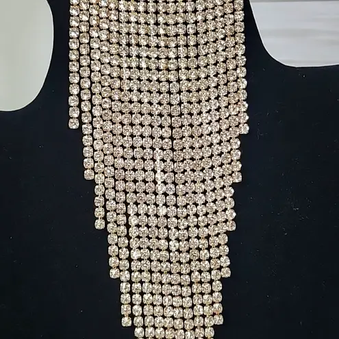 Large Statement Rose Flower Brooch Pin Yellow Gold Rhinestone Fringe New