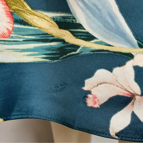 Linea Donatella Chemise Nightgown Intimates Teal Satin V-Neck Lace Floral Large