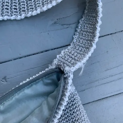 Grey/White Zip Up Knit Crossbody Bag Purse Gray