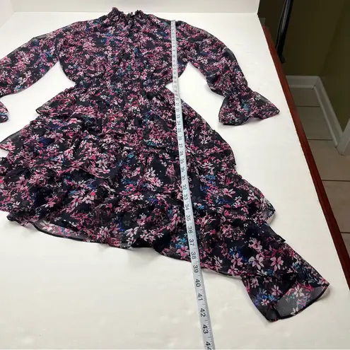 MISA Los Angeles Savanna Smocked Floral High-Neck Asymmetrical Dress SZ Medium