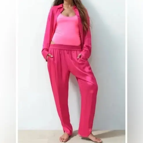 ZARA  Satin Effect Fuschia Pink Pants Set(Size Medium)