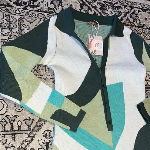 The Copper Closet Stylish Geometric Knit Cardigan