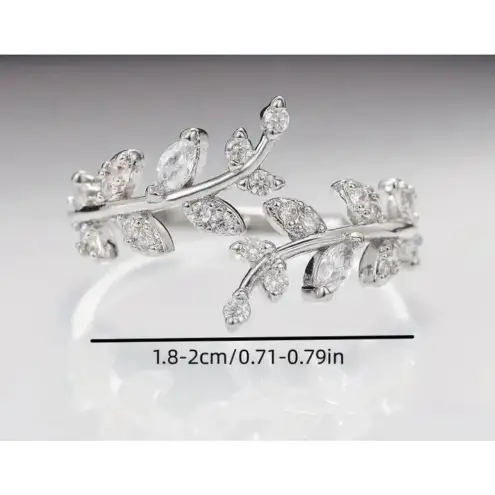 Boutique Sparkly‎ 5a Cz Leaf Ring | White Gold Plated Sterling Silver