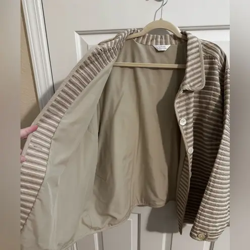 CJ Banks Plus Tan White Stripped Button Up Lined Jacket Blazer 3X