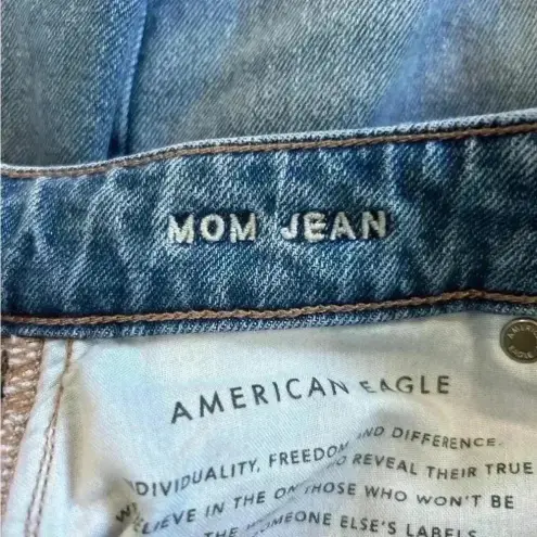 American Eagle  comfort stretch waistband blue distressed mom blue high rise jean