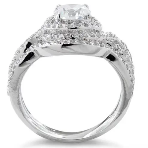 Sterling Silver SIZE 5 925 Halo CZ Wedding Set Ring