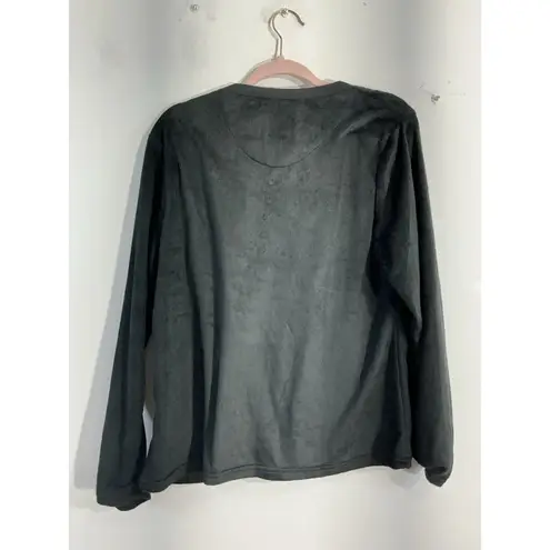 Just Love Womans Medium Black 1/4 Button Up Long Sleeve Pullover Soft Shirt New