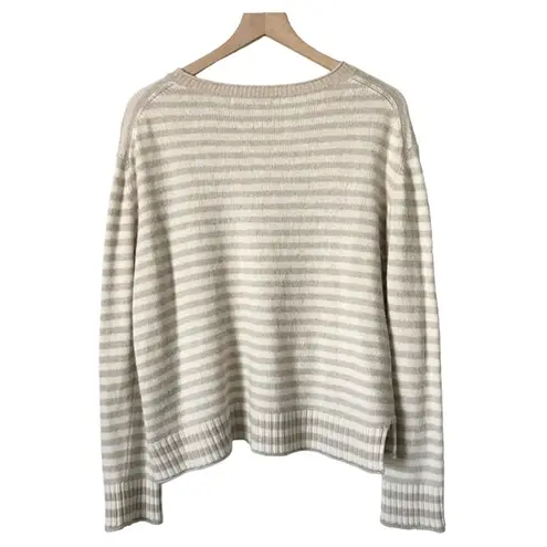 Jenni Kayne Everyday Wool Cashmere Blend Sweater in Stripe Ivory Oatmeal Size XL Tan