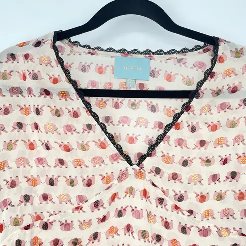 Skies Are Blue Womens Sheer Sleeveless Elephant Print Fringe Funky Blouse Large