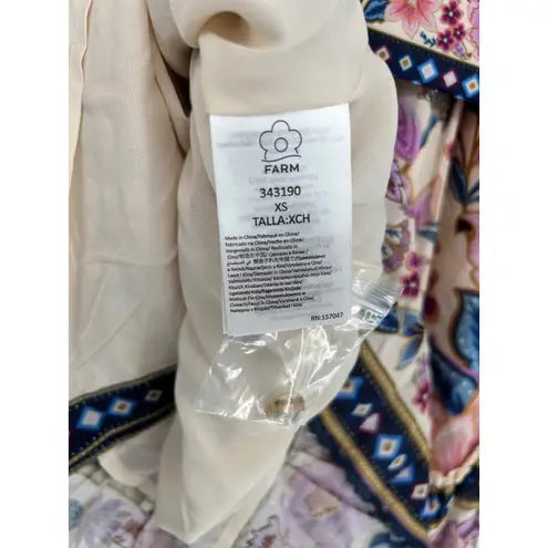 Farm Rio Cream Superbloom Tapestry Puff Sleeve Mini Dress XS Belted Floral