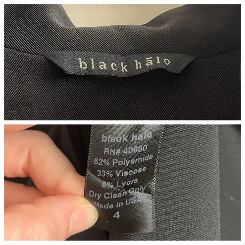 Black Halo Eva Ruffle Plunge Black Sheath Dress Size 4