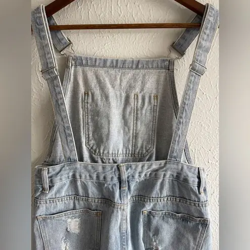 POL Clothing Distressed Wash Distressed Capri Overalls Size S 100% Cotton