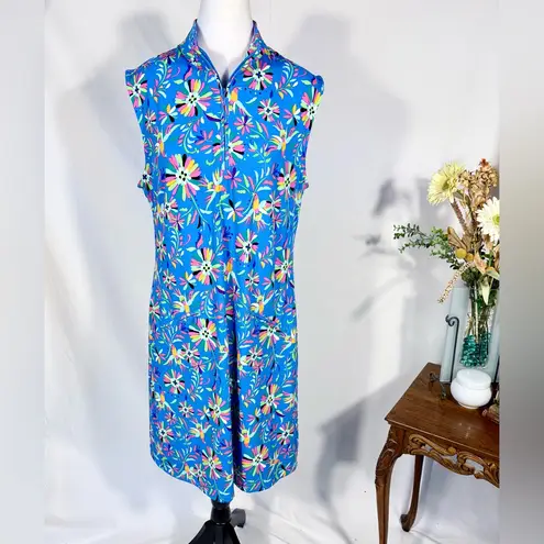 IBKUL Estela Zip Mock Neck Sleeveless – Multi Floral Golf/Tennis Dress Sz L 🧡 Blue Size L