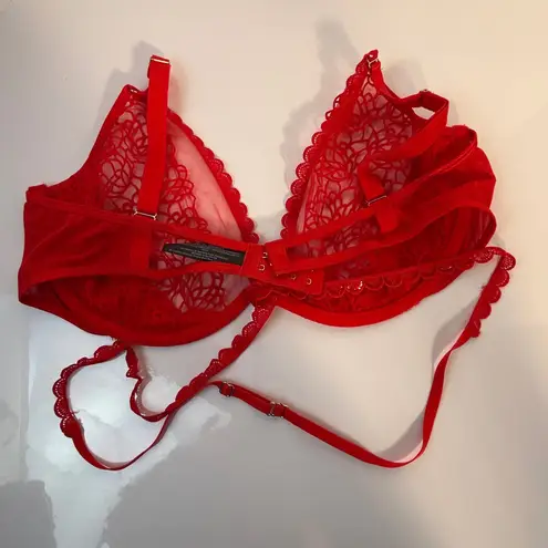 Ann Summers Red Lace Trim Balconette Bra Eyelash Trim Straps Size XL Strappy