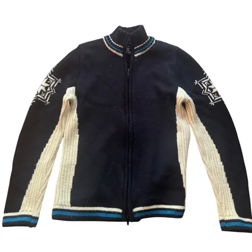 Dale of Norway Wool Full Zip Nordic Knit Sweater Women's M Fair Isle Ski Lodge Black Size M