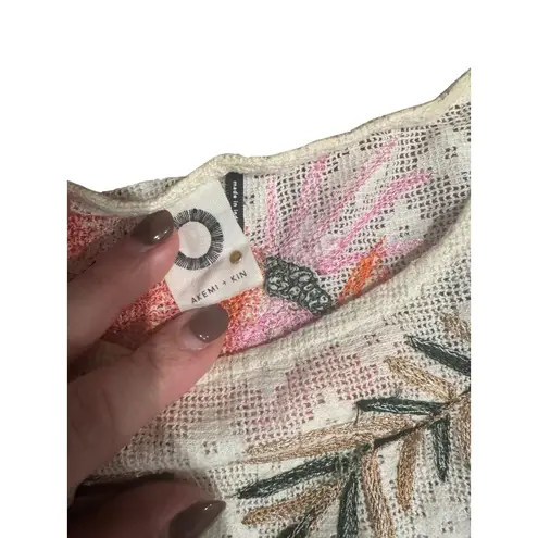 Akemi + Kin Cream Embroidered Floral Lace Trim Poncho Top Size XS Boho Beach