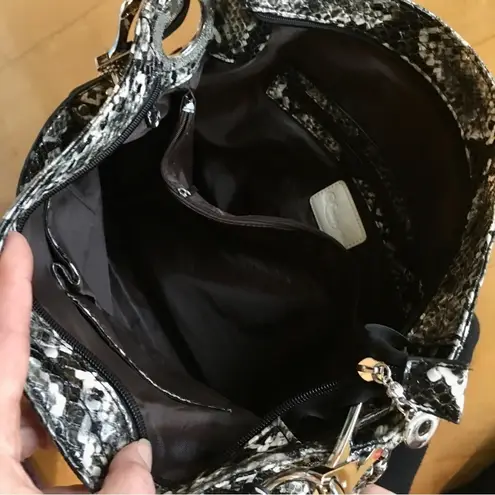 Penelope Ann Faux Leather Snakeskin Shoulder Bag, Black, Gray, White, Silver Black