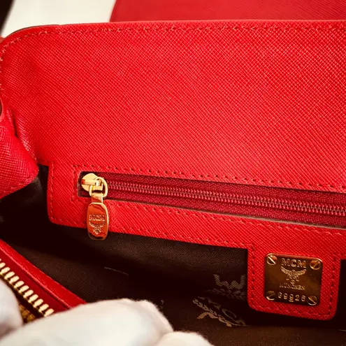 MCM Authentic Red Leather Shoulder crossbody Bag – Made in Korea