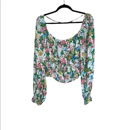 Nordstrom NWT AFRM X  Soph Floral Long Sleeve Smocked Crop Top