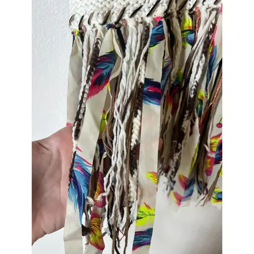 Adore Multi Colored Fringe Knit Cardigan Vest Womens Sz M Boho Western Hippie White Size M