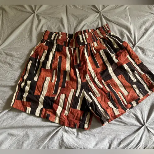 Treasure & Bond Linen Viscose High-Rise Wide Leg Shorts Tribal Print Women M