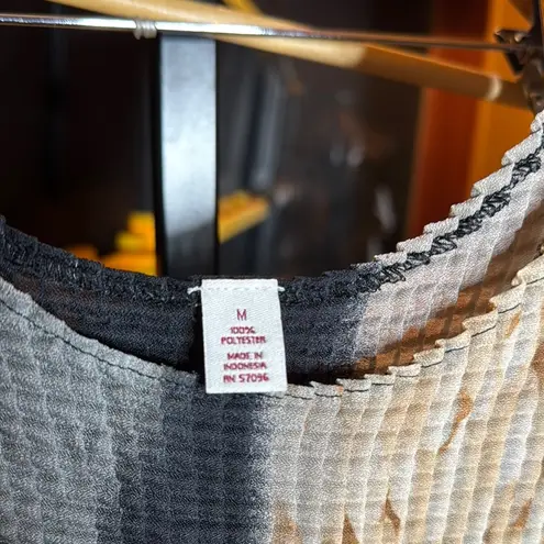 Nicola 90's Crinkle Stretch Top Black Gray Brown Size Medium