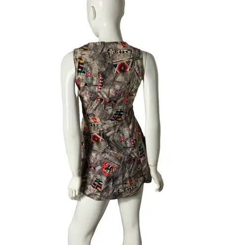 Vintage 80s mini dress tunic Aztec southwestern whimsey witch sleeveless Rare Red Size M