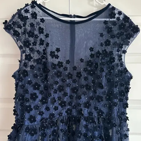 Mac Duggal Floral Embellished Illusion Midnight Midi Cocktail Dress NWT