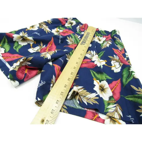 Vtg Shannon Marie Hawaiian Floral Shorts Hibiscus Sz M USA Hawaii High Waist Blue Size M