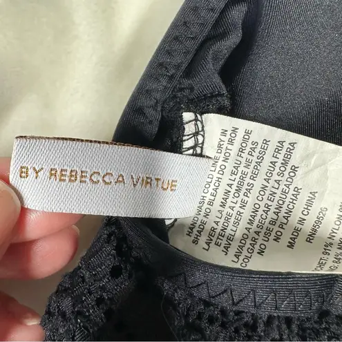 Becca Women's Black Tie-Front Crochet Lace Strappy One-Piece Swimsuit XS