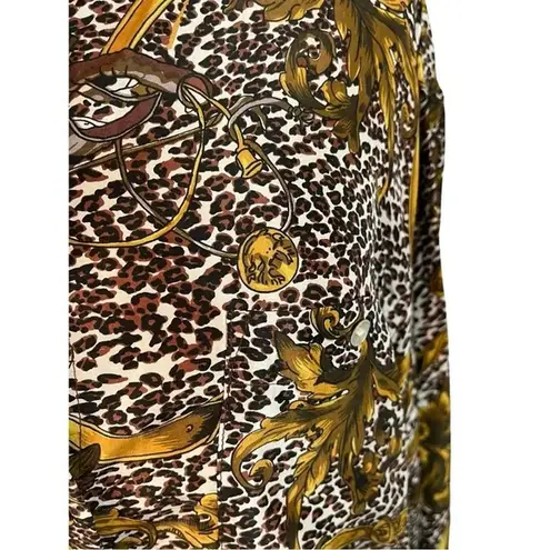Cote de France Vintage Silk Blouse Animal Print Baroque Top Women Size Large Gold