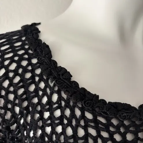 Handmade black crochet abstract heart appliqué coverup