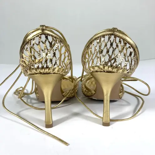 Bottega Veneta Stretch Ankle Wrap Square Toe Sandal Gold 36EU 6 651388V1BT1 NEW