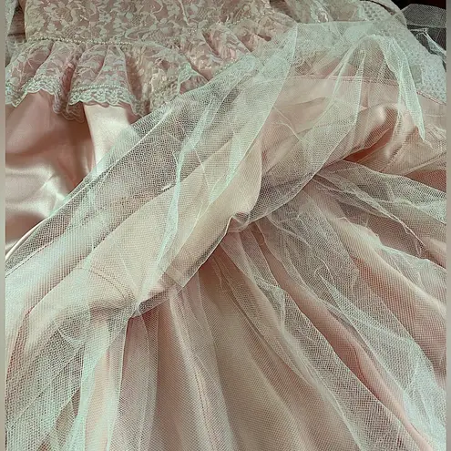 Gunne Sax VTG pink Barbiecore puff lace sleeves ballet Victorian dress SZ 11